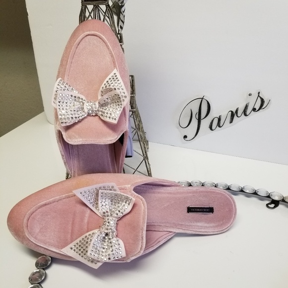 Victoria's Secret Pink Velvet Rhinestone Slippers - Picture 3 of 8